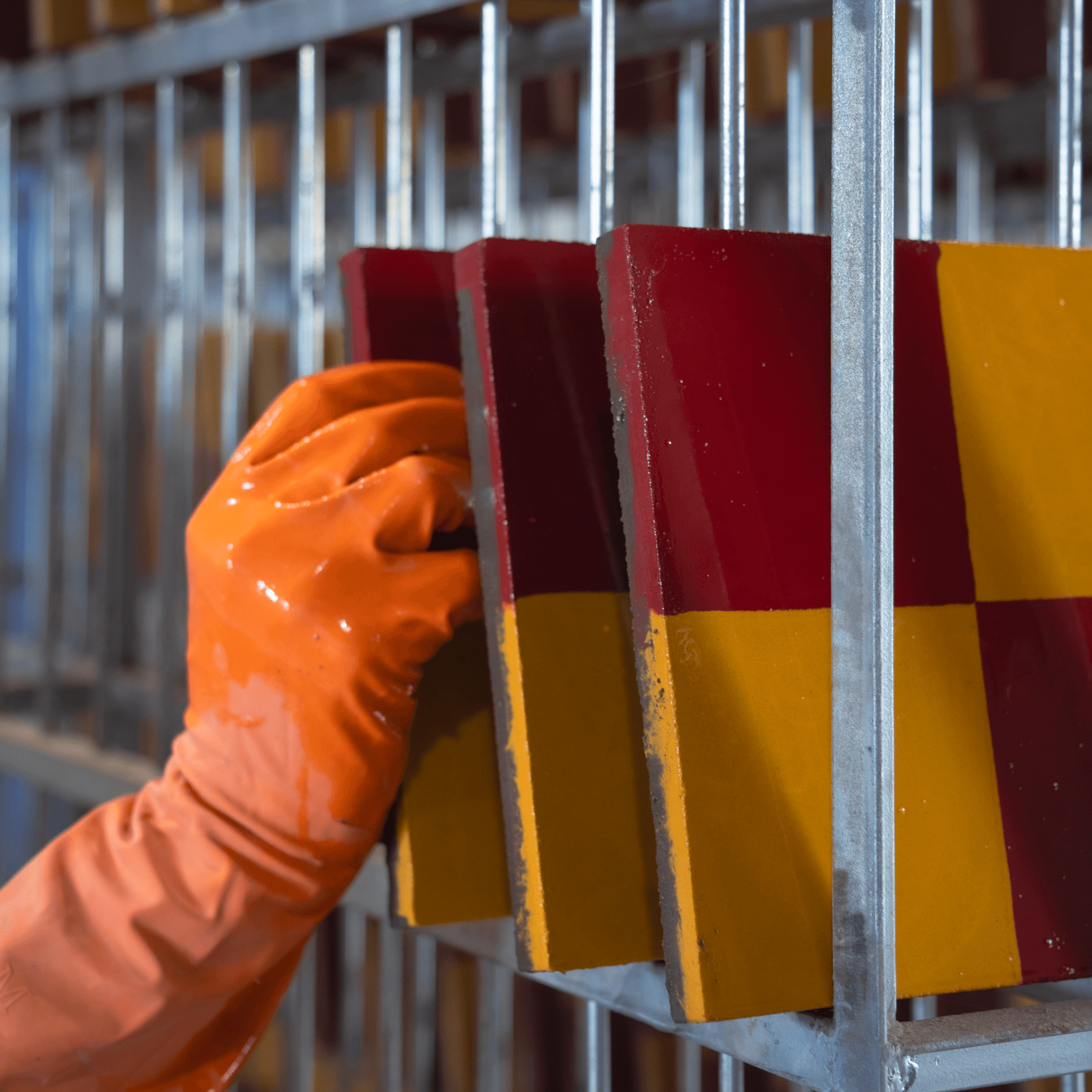 Ladrilhos hidráulicos secando antes de serem embalados