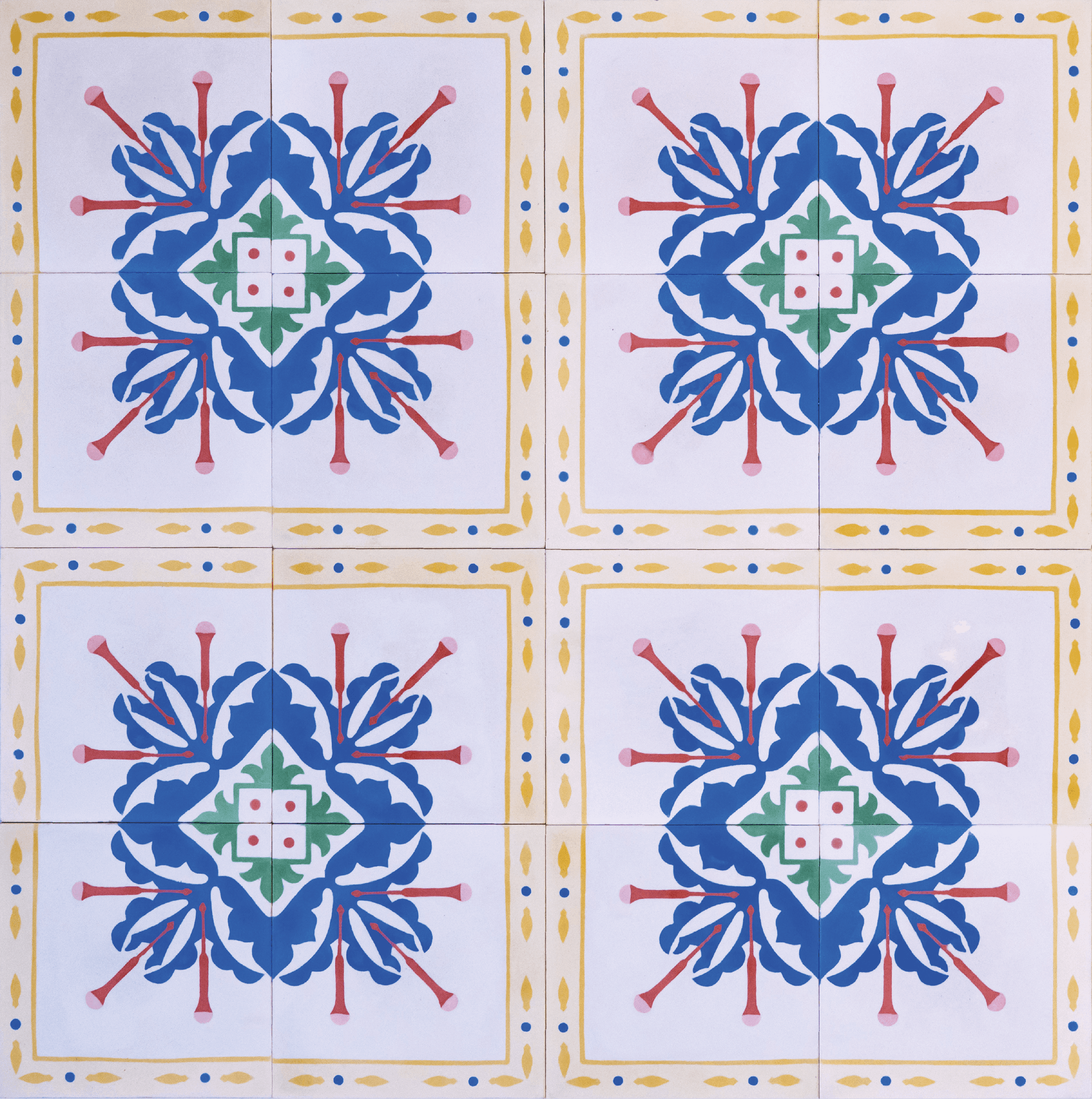 Painel de ladrilhos florais azuis