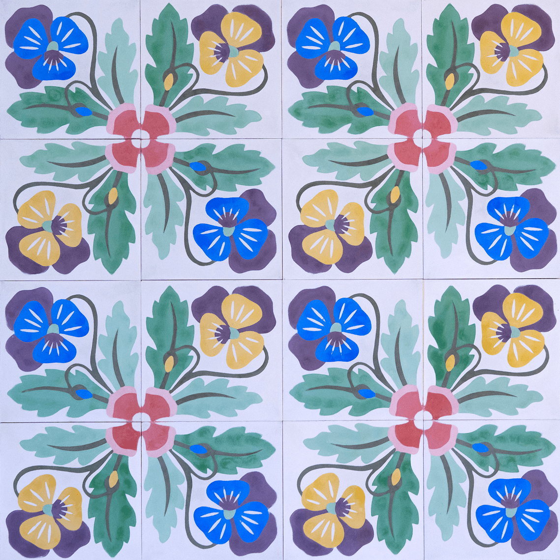 Painel de ladrilhos com flores coloridas