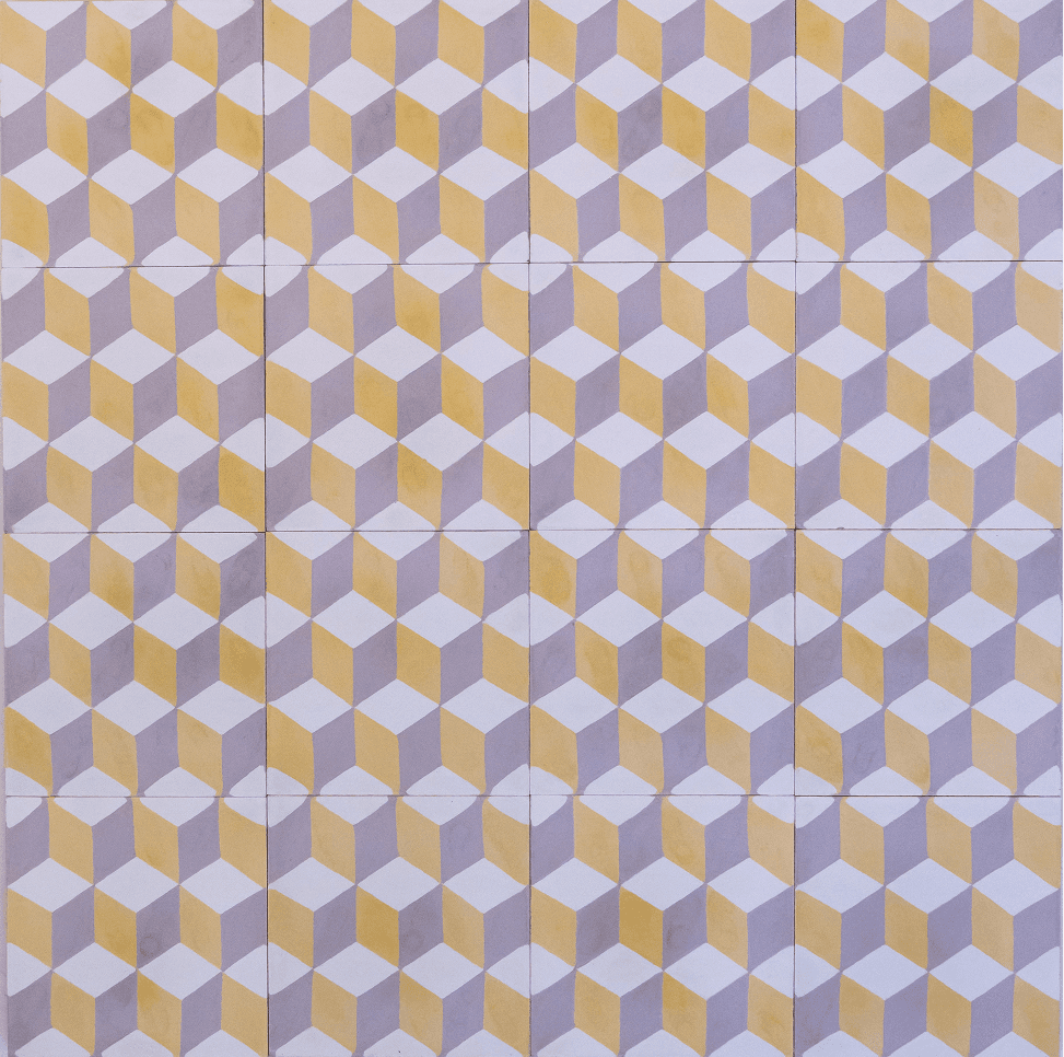 Mosaico geométrico em amarelo e lilás